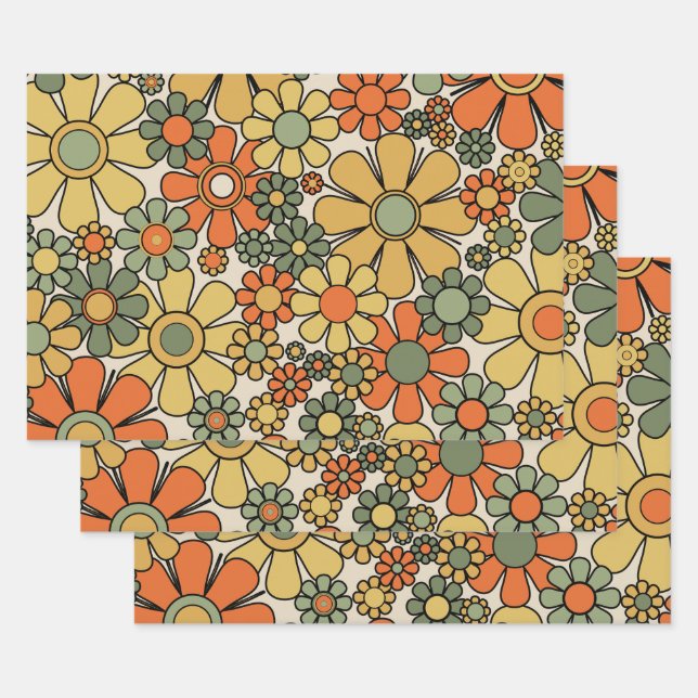 Retro Garden Blume Groovy 60er 70er Floral Pattern Geschenkpapier Set (Set)