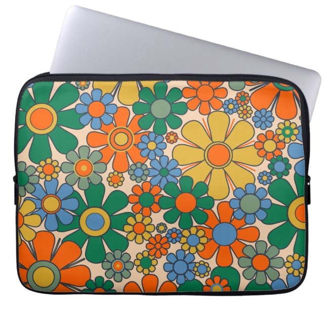 Retro Garden Blume Groovy 60er 70er Floral Pattern Laptopschutzhülle (Vorderseite)