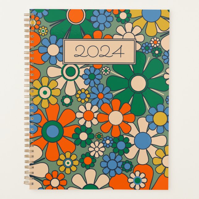 Retro Garden Blume Groovy 60er 70er Floral Pattern Planer (Vorderseite)