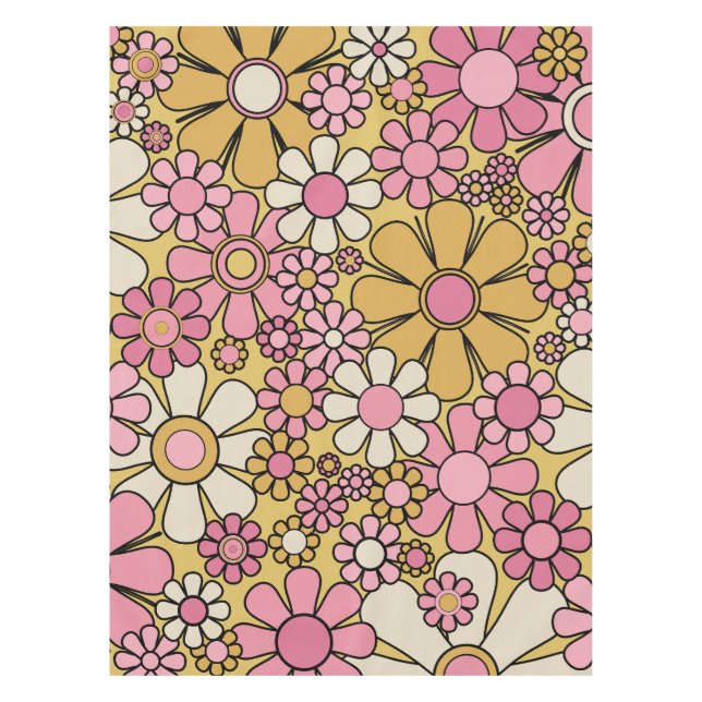 Retro Garden Blume Groovy 60er 70er Floral Pattern Tischdecke (Vorderseite)