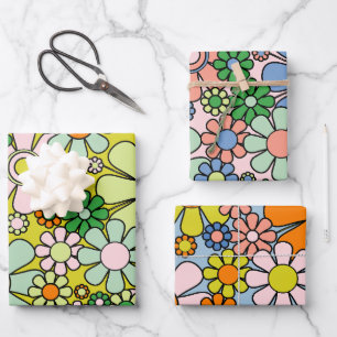 Retro Garden Blume Groovy 60er 70er Frühjahrsmuste Geschenkpapier Set