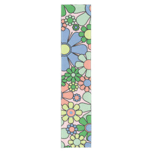 Retro Garden Blume Groovy 60er 70er Spring Floral Kurzer Tischläufer
