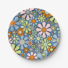 Retro Garden Blume Groovy 60er 70er Spring Floral Pappteller