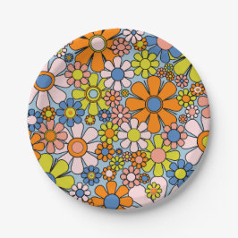 Retro Garden Blume Groovy 60er 70er Spring Floral Pappteller