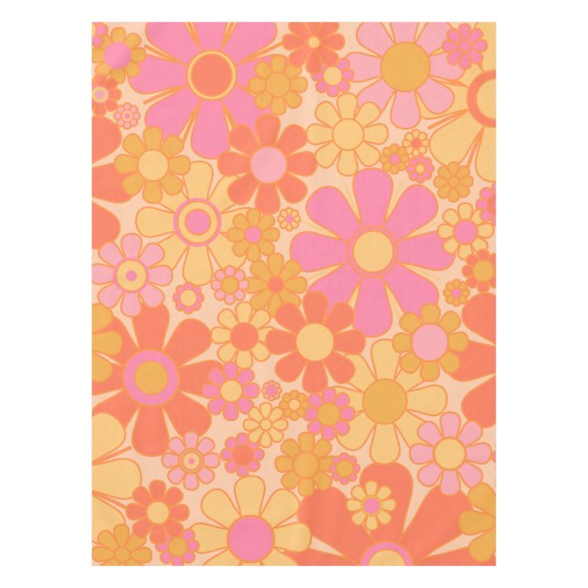 Retro Garden Blume Groovy Floral Pink Gelb Tischdecke (Vorderseite)