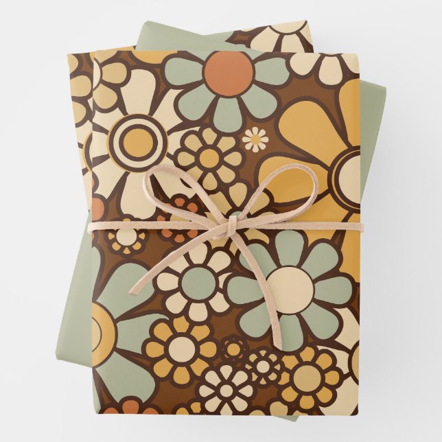 Retro Garden Chunky Blume 60er 70er Floral Pattern Geschenkpapier Set (Beispiel)