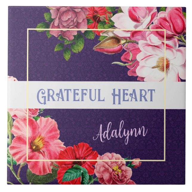 Retro Garden Custom Gruß Name Violet Lila Fliese (Vorderseite)