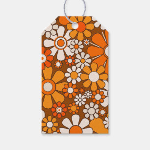 Retro Garden Floral 60er 70er Pattern Brown & Oran Geschenkanhänger