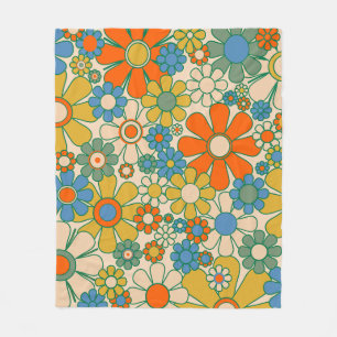Retro Garden Floral 60er 70er Pattern Fleecedecke