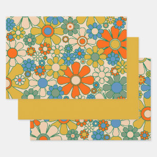 Retro Garden Floral 60er 70er Pattern Geschenkpapier Set
