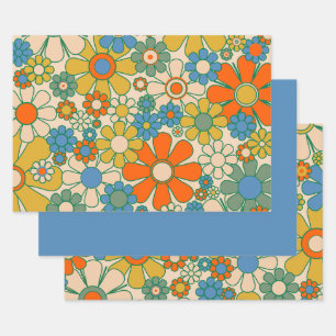 Retro Garden Floral 60er 70er Pattern Geschenkpapier Set
