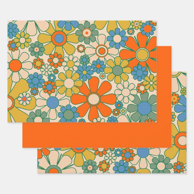 Retro Garden Floral 60er 70er Pattern Geschenkpapier Set (Set)