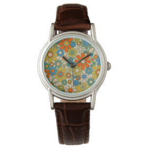 Retro Garden floral fröhlicher 60er 70er Pattern Armbanduhr
