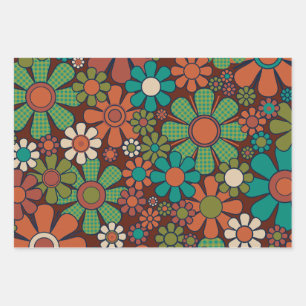 Retro Garden Gingham Blume 60er 70er Floral Geschenkpapier Set