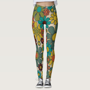 Retro Garden Gingham Blume 70er Floral Pattern Leggings