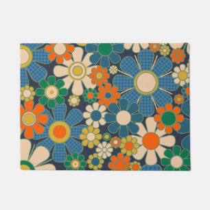 Retro Garden Gingham Blume Vintag Floral Blue Fußmatte