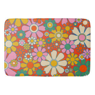 Retro Garden Groovy 60er 70er Floral Pattern Badematte