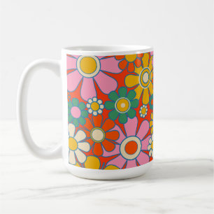 Retro Garden Groovy 60er 70er Floral Pattern Kaffeetasse
