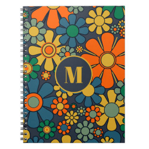 Retro Garden Groovy Floral 60er 70er Muster Initia Notizblock