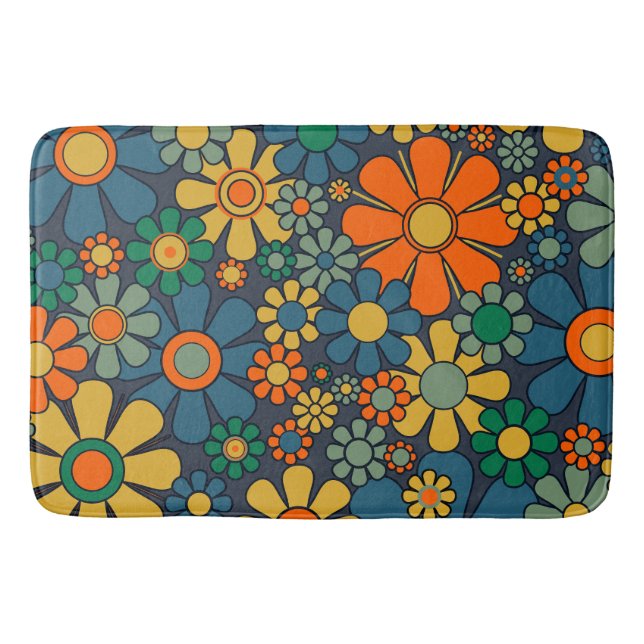 Retro Garden Groovy Floral 60er 70er Pattern Badematte (Vorderseite)