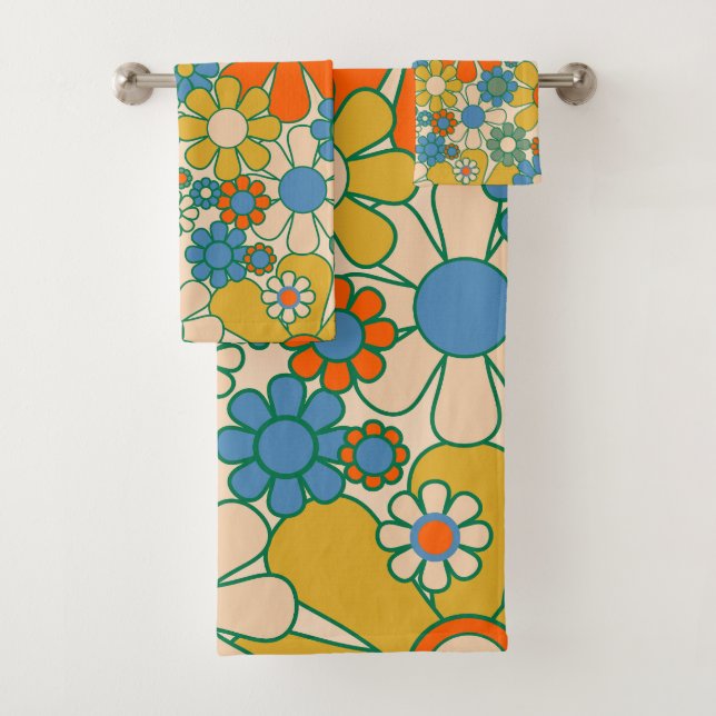 Retro Garden Groovy Floral 60er 70er Pattern Badhandtuch Set (Insitu)