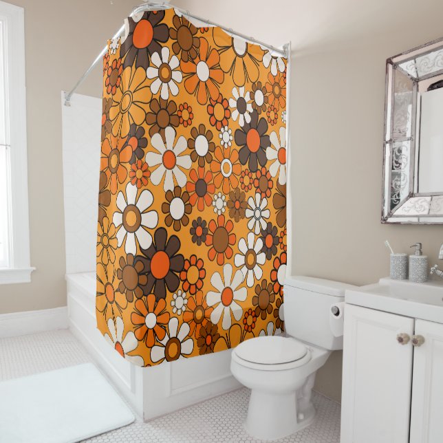 Retro Garden Groovy Floral 60er 70er Pattern Duschvorhang (Beispiel)