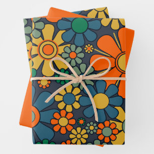Retro Garden Groovy Floral 60er 70er Pattern Geschenkpapier Set