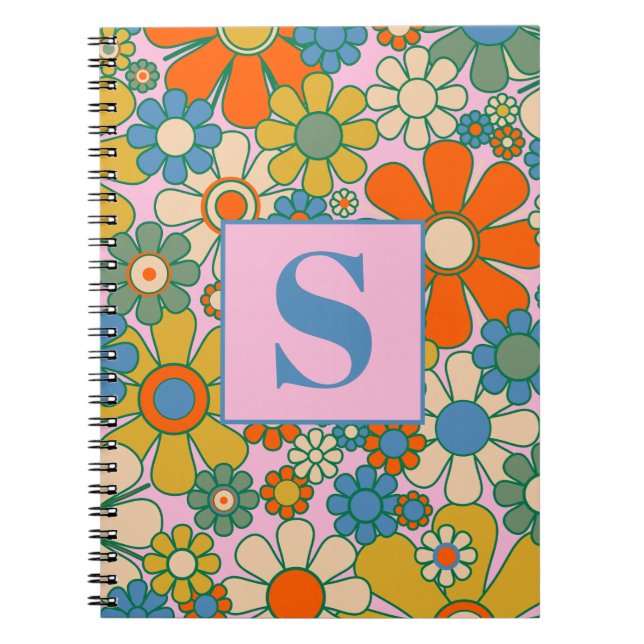 Retro Garden Groovy Floral 60er 70er Pattern Notizblock (Vorderseite)