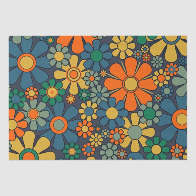 Retro Garden Groovy Floral 60er 70er Pattern Seidenpapier (Vorderseite)