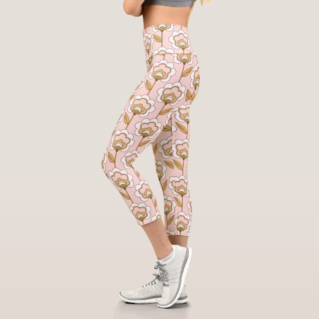 Retro Garden Pink Floral Muster Capri Leggings (Links)