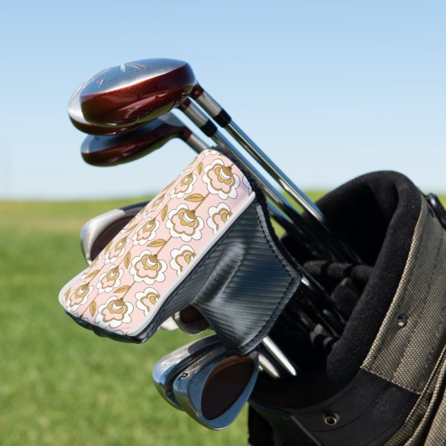 Retro Garden Pink Floral Muster Golf Headcover (In Situ)