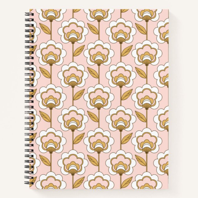 Retro Garden Pink Floral Muster Notizbuch (Vorderseite)