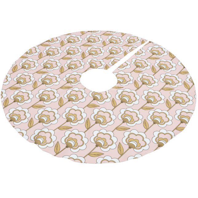 Retro Garden Pink Floral Muster Polyester Weihnachtsbaumdecke (Schrägansicht)