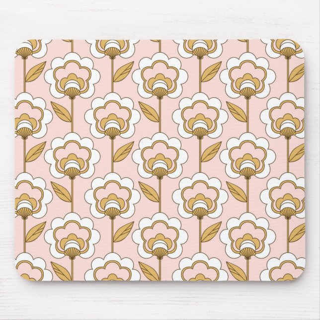 Retro Garden Pink Floral Pattern Mousepad (Vorne)