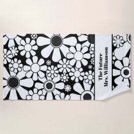 Retro Garden Schwarz-Weiß-Blumenmuster Strandtuch
