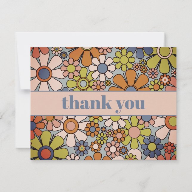 Retro Garden Vintag 60er 70er Ästhetische Blume Dankeskarte (Vorderseite)