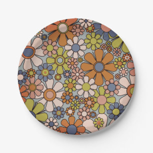 Retro Garden Vintag 60er 70er Ästhetische Blume Pappteller
