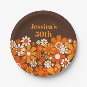 Retro Garden Vintagen 1970er Personalisiert Geburt Pappteller