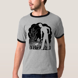 Retro Gardener Silhouette Grau/Schwarz Männer T-Shirt