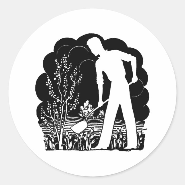 Retro Gardener Silhouette Runder Aufkleber (Vorderseite)