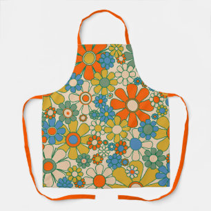 Retro-Garten-Blumen-Muster im Stil der 60er 70er J Schürze