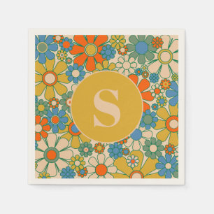 Retro-Garten-Blumenmuster 60er 70er Anfangsbuchsta Serviette