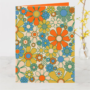 Retro-Garten-Blumenmuster 60er 70er Jahre Orange Karte
