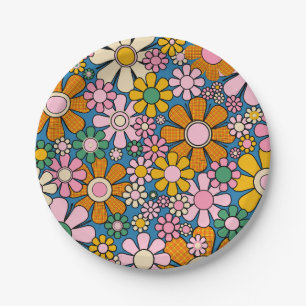 Retro-Garten-Gingham-Blumen Farbige Blumendekorati Pappteller