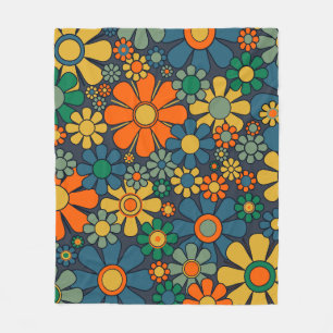Retro-Garten Groovy-Blumenmuster 60er 70er Jahre Fleecedecke