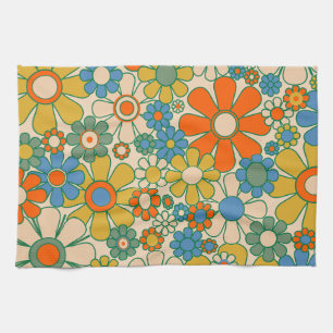 Retro-Garten Groovy-Blumenmuster 60er 70er Jahre Geschirrtuch