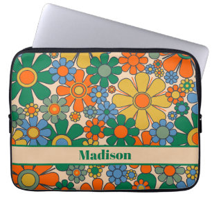 Retro-Gartenblumen 60er 70er Floral Personalisiert Laptopschutzhülle