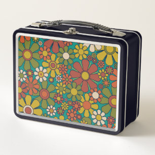 Retro-Gartenblumen 60er 70er Floralmuster Metall Brotdose