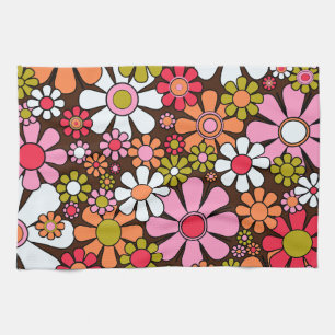 Retro-Gartenblumen Groovy 60er 70er Blumenmuster Geschirrtuch