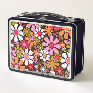 Retro-Gartenblumen Groovy Vintage 60er 70er Floral Metall Brotdose